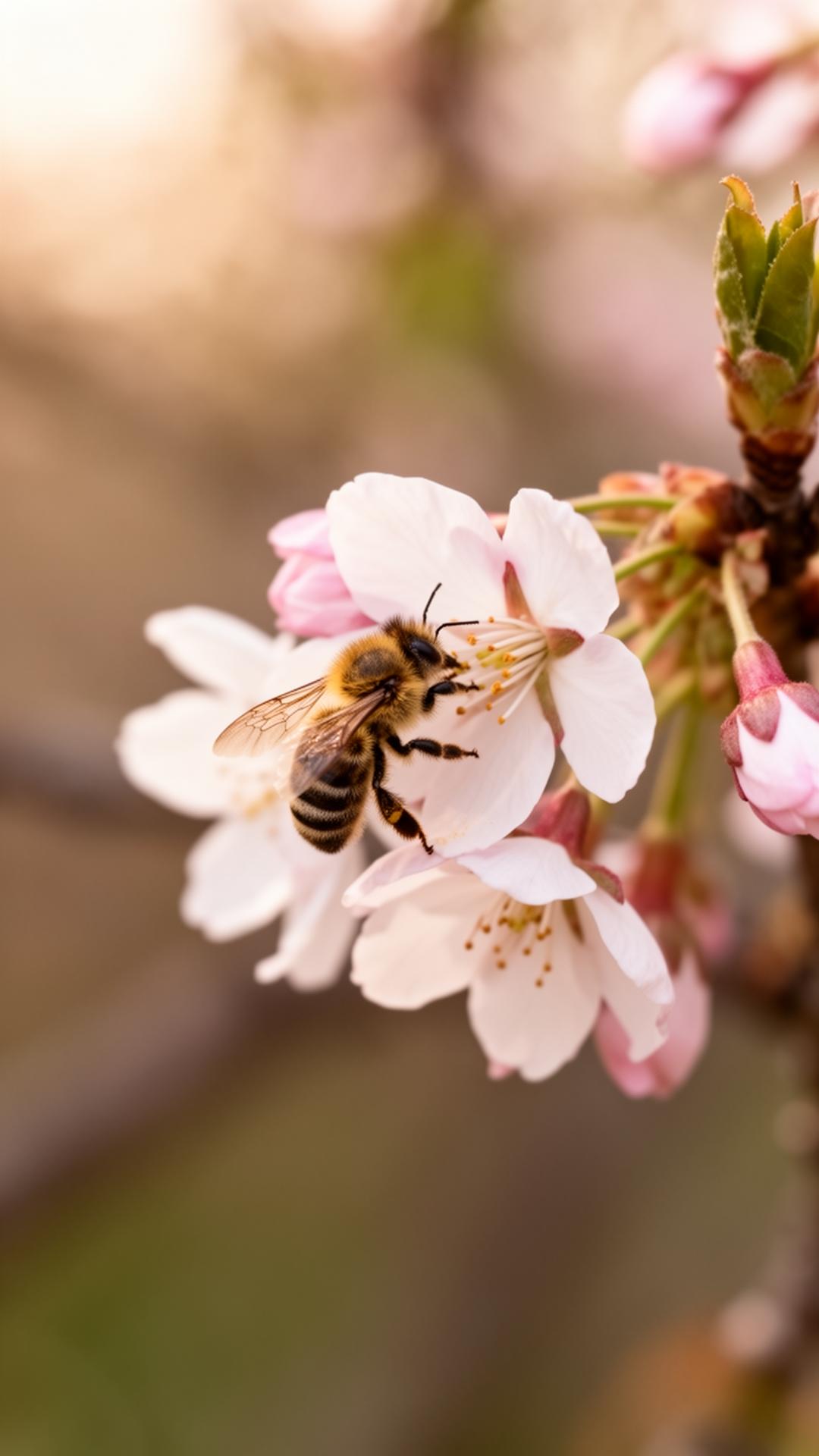 A mason bee on an early-spring blossom